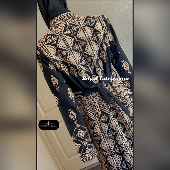 Kaftan black/Tahini fully embroidery thoub. - Picture 3 of 5
